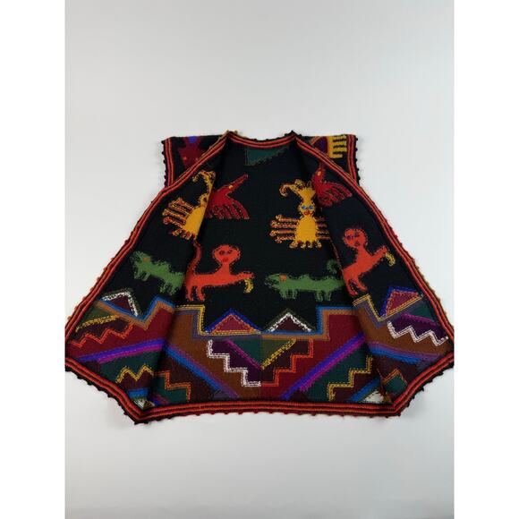 Handmade Andean Alpaca Wool Folk Art Vest | Peru/ Bolivia | Vintage Tribal Knit - Picture 3 of 8